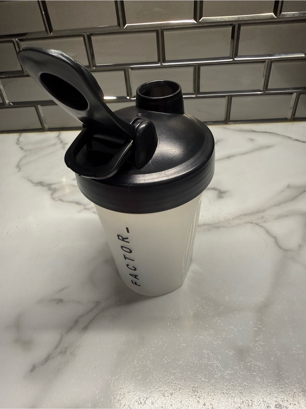 Protein Shaker Bottle - White with Black Lid